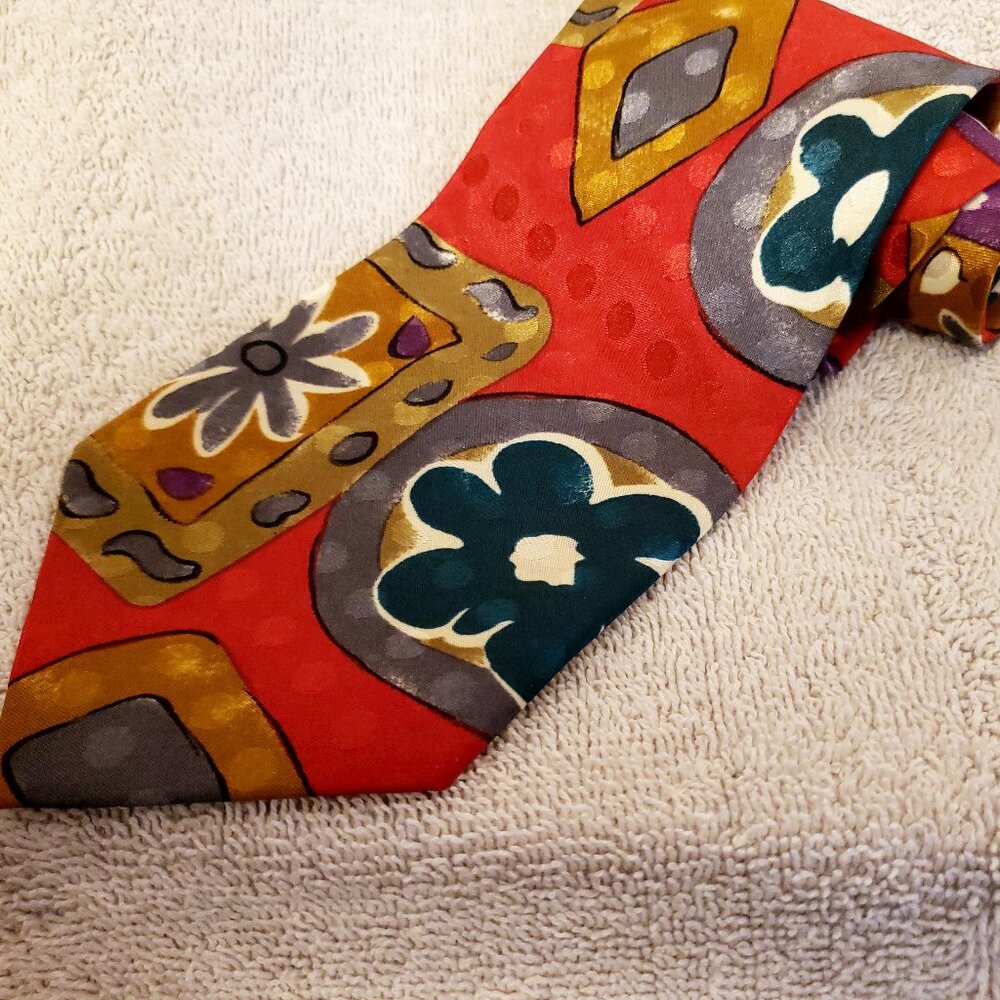 Duomo Milano 100% Silk Tie – Red & Gold High‑Fashion Design – Handmade in Italy